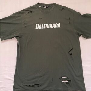 BALENCIAGA Unifit T-Shirt  Destroyed Unisex MEDIUM Green  City Wear  Authentic